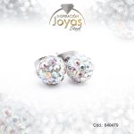 Zarcillo de Acero Esfera Micro Circón Plateado Blanco - 840479