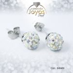 Zarcillo de Acero Esfera Micro Circón Plateado Blanco - 840480