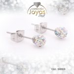 Zarcillo de Acero Esfera Micro Circón Plateado Blanco - 840529