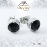 Zarcillo de Acero - Aleación Piedra - Plateado - Solitario Negro - 840534