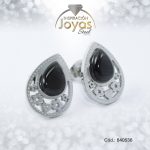 Zarcillo de Acero - Aleación Piedra - Plateado - Lágrima Negro - 840536
