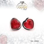 Zarcillo de Acero - Aleación Piedra - Plateado - Corazón Rojo - 840540