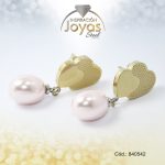 Zarcillo de Acero Colgante Perla Rosado Corazón Dorado - 840542