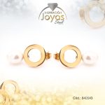 Zarcillo de Acero Colgante Perla Dorado Círculo - 840543