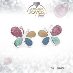 Zarcillo de Acero - Aleación Esmalte - Plateado - Mariposa Multi Color - 840558