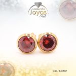 Zarcillo de Acero - Aleación Circón - Dorado - Solitario Rojo - 840567