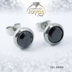 Zarcillo de Acero - Aleación Piedra - Plateado - Solitario Negro - 840569