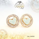 Zarcillo de Acero - Aleación Micro Circón - Dorado - Corazón - 840593