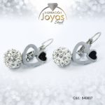 Zarcillo de Acero Colgante Micro Circón Plateado Corazón - 840607