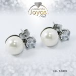 Zarcillo de Acero - Aleación Perla - Plateado - Base Circón - 840609