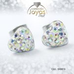 Zarcillo de Acero - Aleación Micro Circón - Plateado - Corazón - 840619