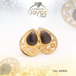 Zarcillo de Acero - Aleación Piedra - Dorado - Lágrima Negro - 840628