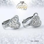 Zarcillo de Acero Colgante Micro Circón Plateado Corazón - 840639