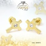 Zarcillo de Acero - Bebé Circón - Dorado - Cruz - 840670