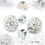 Zarcillo de Acero Variado Doble Aleación Micro Circón Plateado Esfera - 840687