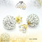 Zarcillo de Acero Variado Doble Aleación Micro Circón Dorado Esfera - 840688