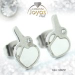 Zarcillo de Acero - Aleación Nacar - Plateado - Corazón - 840721