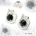 Zarcillo de Acero - Aleación Piedra - Plateado - Gota Negro - 840729