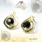 Zarcillo de Acero - Aleación Piedra - Dorado - Gota Negro - 840732