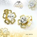 Zarcillo de Acero - Aleación Circón - Dorado - Flor - 840734