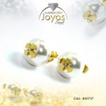 Zarcillo de Acero - Aleación Perla - Dorado - Flor - 840737