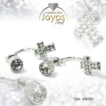 Zarcillo de Acero Colgante Micro Circón Plateado Cruz - 840763