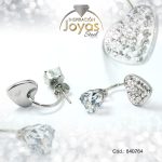 Zarcillo de Acero Colgante Micro Circón Plateado Corazón - 840764