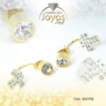 Zarcillo de Acero Colgante Micro Circón Dorado Cruz - 840766