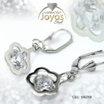 Zarcillo de Acero Colgante Circón Plateado Flor - 840768