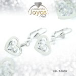 Zarcillo de Acero Colgante Circón Plateado Corazón - 840769
