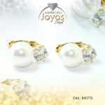 Zarcillo de Acero Colgante Perla Dorado Cuadrado - 840772