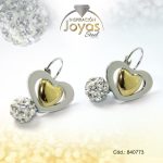 Zarcillo de Acero Colgante Micro Circón Plateado Corazón - 840773