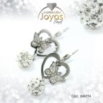 Zarcillo de Acero Colgante Micro Circón Plateado Mariposa - 840774