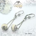 Zarcillo de Acero Colgante Micro Circón Plateado Esfera - 840776