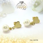 Zarcillo de Acero Colgante Perla Dorado Corazón - 840786