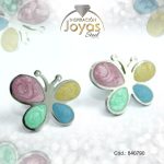 Zarcillo de Acero - Aleación Esmalte - Plateado - Mariposa Multi Color - 840790