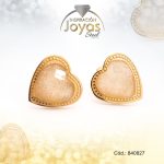 Zarcillo de Acero - Aleación Piedra - Dorado - Corazón Blanco - 840827