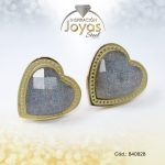 Zarcillo de Acero - Aleación Piedra - Dorado - Corazón Marron - 840828