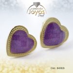Zarcillo de Acero - Aleación Piedra - Dorado - Corazón Morado - 840829