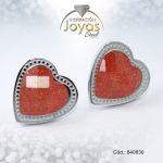 Zarcillo de Acero - Aleación Piedra - Plateado - Corazón Rojo - 840830