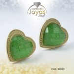 Zarcillo de Acero - Aleación Piedra - Plateado - Corazón Verde - 840831
