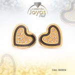 Zarcillo de Acero - Aleación Esmalte - Dorado - Corazón Negro - 840834