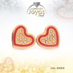 Zarcillo de Acero - Aleación Esmalte - Dorado - Corazón Rojo - 840835