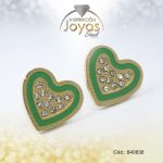 Zarcillo de Acero - Aleación Esmalte - Dorado - Corazón Verde - 840836