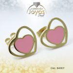 Zarcillo de Acero - Aleación Esmalte - Dorado - Corazón Rosado - 840837