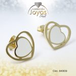 Zarcillo de Acero - Aleación Esmalte - Dorado - Corazón Blanco - 840839