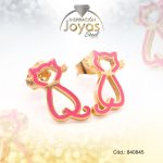 Zarcillo de Acero - Aleación Esmalte - Dorado - Gato Rosado - 840845