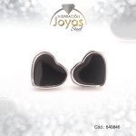 Zarcillo de Acero - Aleación Piedra - Plateado - Corazón Negro - 840846