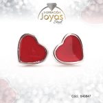 Zarcillo de Acero - Aleación Esmalte - Plateado - Corazón Rojo - 840847