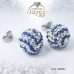 Zarcillo de Acero Esfera Micro Circón Plateado Blanco/Azul - 840853